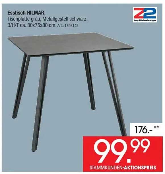 Esstisch HILMAR, Tischplatte grau, Metallgestell schwarz