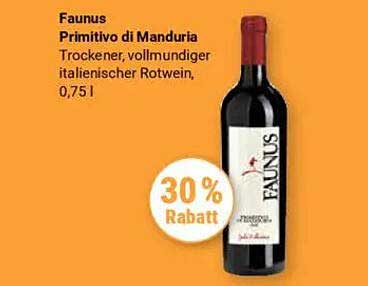 Faunus Primitivo di Manduria Trockener, vollmundiger italienischer Rotwein, 0,75l