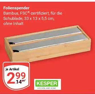 Folienspender Bambus, FSC®-zertifiziert für die Schublade, 33 x 13 x 5,5 cm, ohne Inhalt