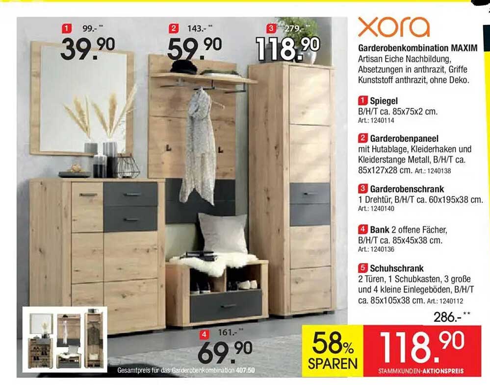 Garderobenkombination MAXIM – Artisan Eiche Nachbildung