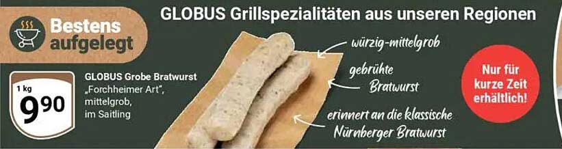 GLOBUS Grobe Bratwurst ‚Forchheimer Art‘, mittelgroß, im Saitling
