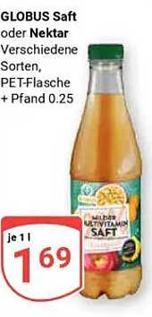 GLOBUS Saft oder Nektar - Verschiedene Sorten, PET-Flasche + Pfand 0,25