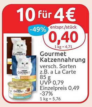 Gourmet Katzennahrung, 10 für 4 €