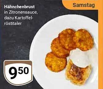 Hähnchenbrust in Zitronensauce, dazu Kartoffelrösti