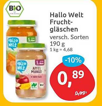 Hallo Welt Fruchtgläschen verschiedene Sorten 190 g