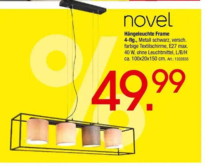 Hängeleuchte Frame 4-flg., Metall schwarz, verschiedene Textilschirme