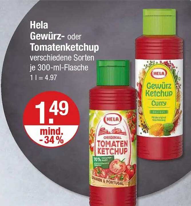 Hela Gewürz- oder Tomatenketchup verschiedene Sorten je 300-ml-Flasche