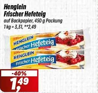 Henglein Frischer Hefeteig auf Backpapier, 450 g Packung