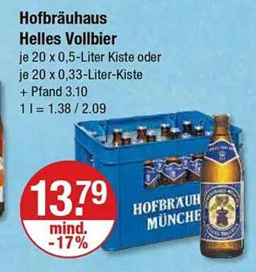 Hofbräuhaus Helles Vollbier - 20 x 0,5-Liter Kiste oder 20 x 0,33-Liter-Kiste