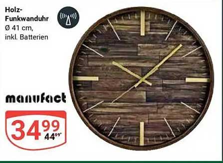 Holz-Funkwanduhr Ø 41 cm, inkl. Batterie