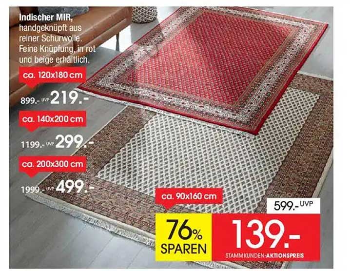 Indischer MIR Teppich aus reiner Schurwolle, verschiedene Größen