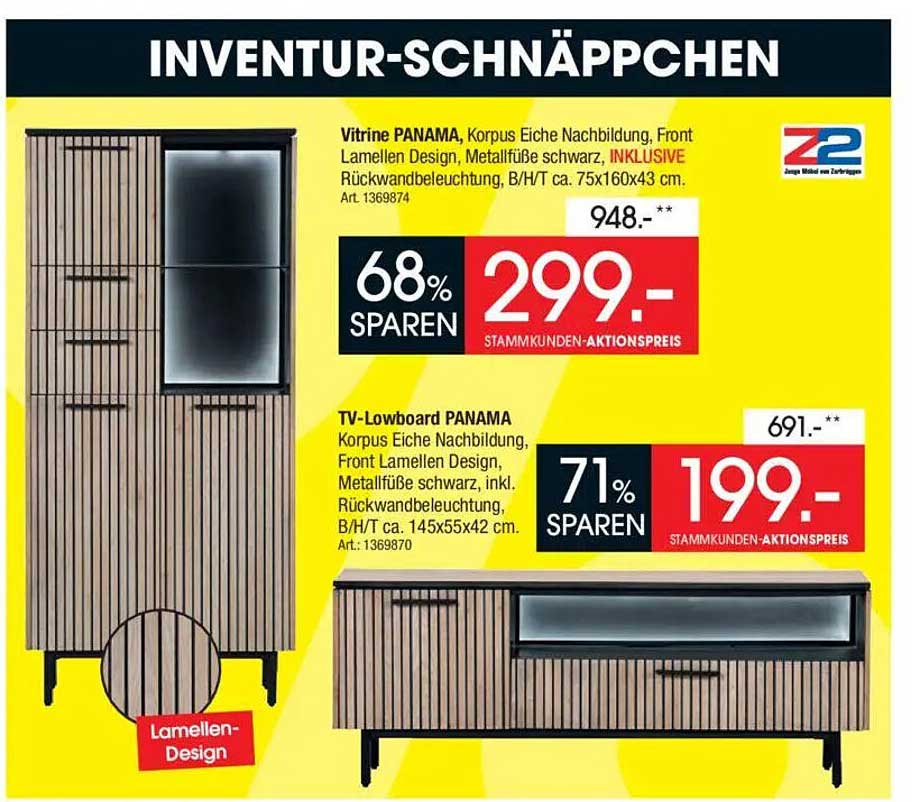 Inventur-Schnäppchen: Vitrine PANAMA und TV-Lowboard PANAMA