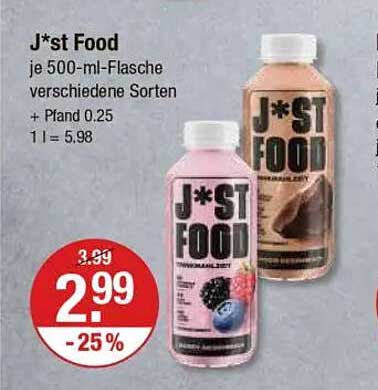 J*st Food je 500-ml-Flasche verschiedene Sorten