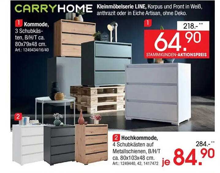 Kommmode, 3 Schubladen, in Anthrazit oder Eiche Artisan