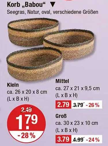 Korb „Babou“ - Seegras, Natur, oval, verschiedene Größen