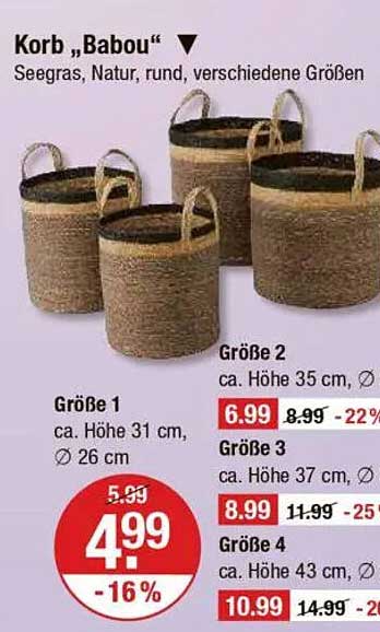 Korb „Babou“ - Seegras, Natur, rund, verschiedene Größen