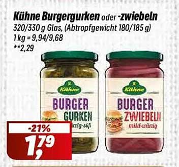 Kühne Burgergurken oder -zwiebeln, 320/330 g Glas