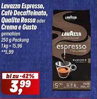 Lavazza Espresso, Café Decaffeinato, Qualità Rossa oder Crema e Gusto gemahlen 250 g Packung