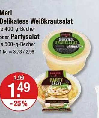 Merl Delikatess Weißkrautsalat 400-g-Becher oder Partysalat 500-g-Becher
