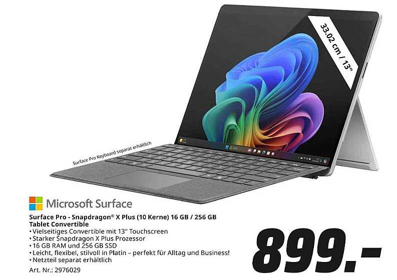 Microsoft Surface Pro - Snapdragon® X Plus (10 Kerne) 16 GB / 256 GB Tablet Convertible