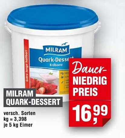 MILRAM Quark-Dessert Erdbeere 5 kg Eimer