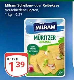Milram Scheiben- oder Reibekäse, verschiedene Sorten, 150 g für 1,39 €