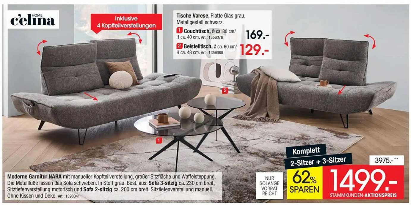 Moderne Garnitur NARA mit Kopfteilverstellung