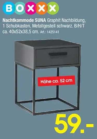 Nachtkommode SUNA Graphit Nachbildung mit Metallgestell schwarz