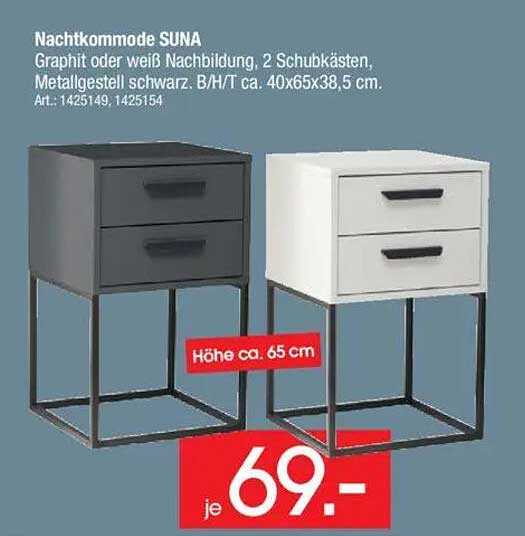 Nachtkommode SUNA – Graphit oder Weiß für Ihr Schlafzimmer
