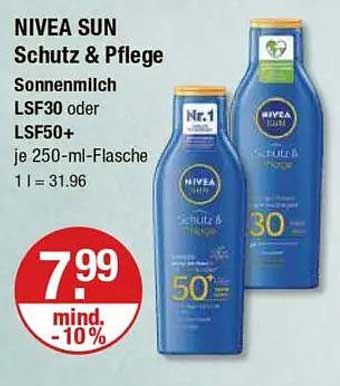 NIVEA SUN Schutz & Pflege Sonnenmilch LSF30 oder LSF50+ 250-ml-Flasche