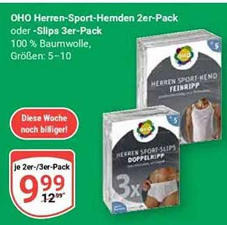 OHO Herren-Sport-Hemden 2er-Pack oder -Slips 3er-Pack