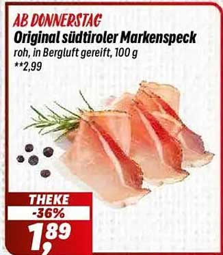 Original südtiroler Markenspeck, roh, in Bergluft gereift, 100 g