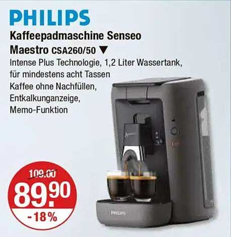Philips Kaffee-Padmaschine Senseo Maestro CSA260/50