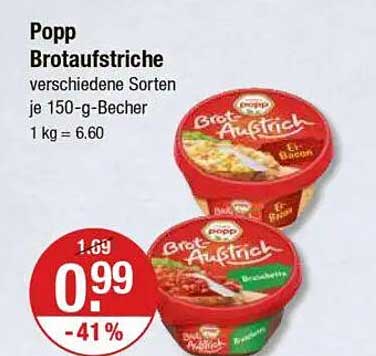 Popp Brotauflstriche verschiedene Sorten je 150-g-Becher