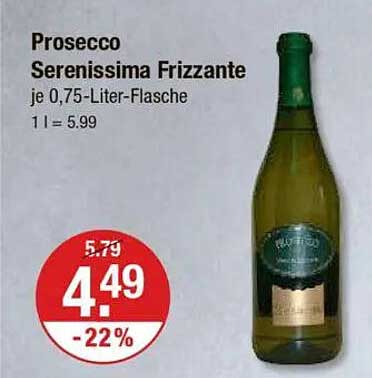 Prosecco Serenissima Frizzante je 0,75-Liter-Flasche
