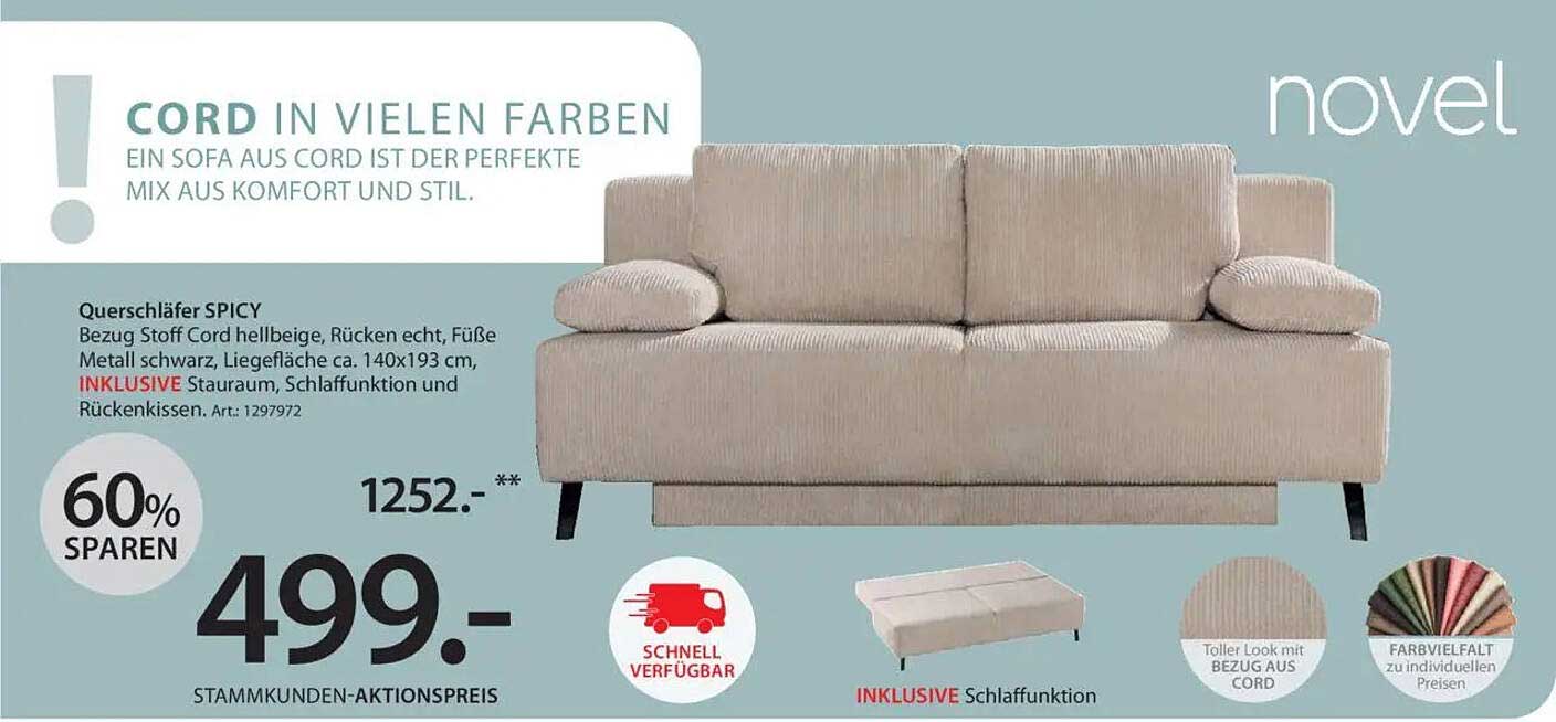 Querschläfer SPICY – Cord in vielen Farben