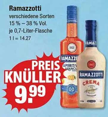 Ramazzotti – verschiedene Sorten 15 % – 38 % Vol je 0,7-Liter-Flasche