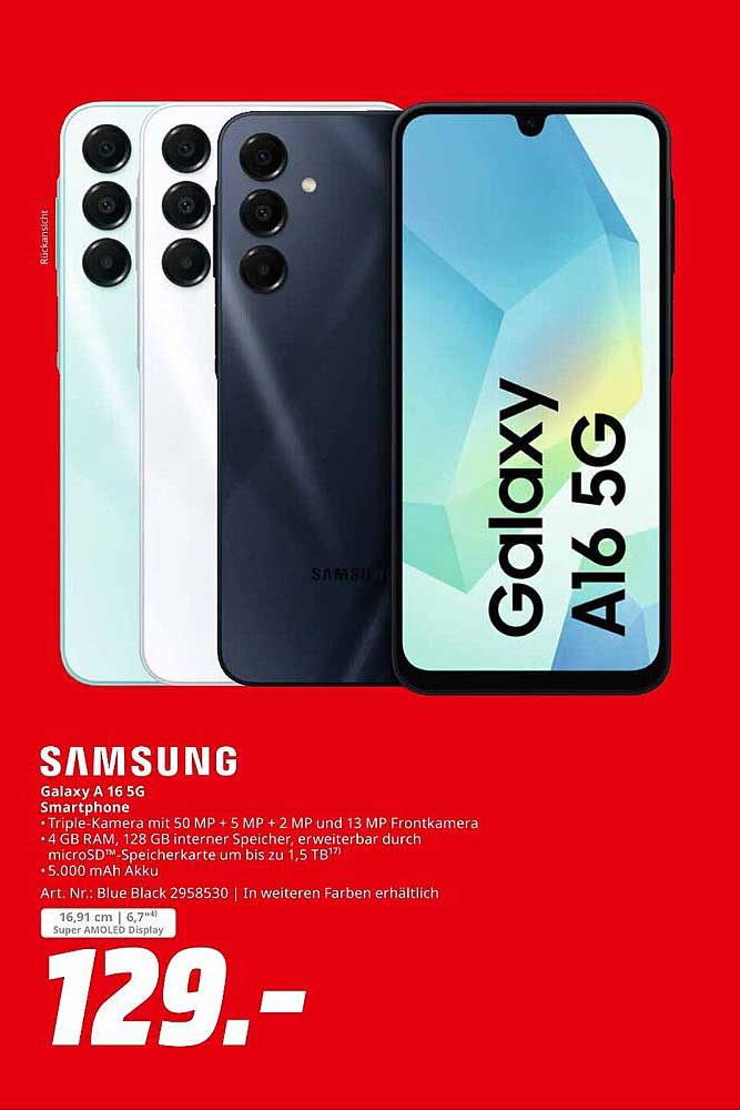 Samsung Galaxy A16 5G Smartphone - jetzt für nur 129,- Euro!