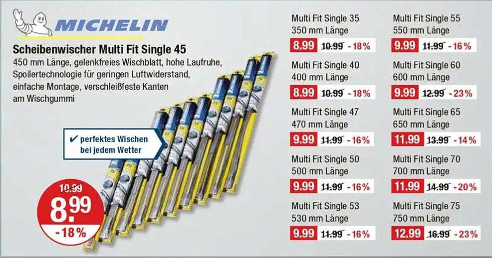 Scheibenwischer Multi Fit Single 45