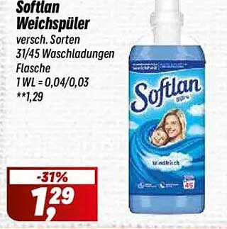 Softlan Weichspüler 31/45 Waschladungen Flasche