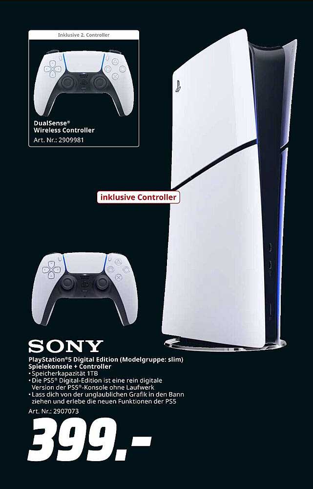 Sony PlayStation 5 Digital Edition (Modellgruppe: slim) - Spielekonsole + Controller