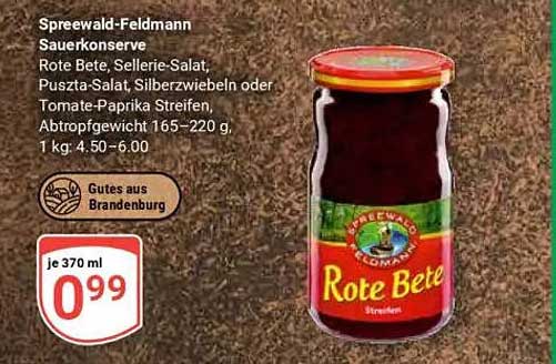 Spreewald-Feldmann Sauerkonserve Rote Bete, 370 ml