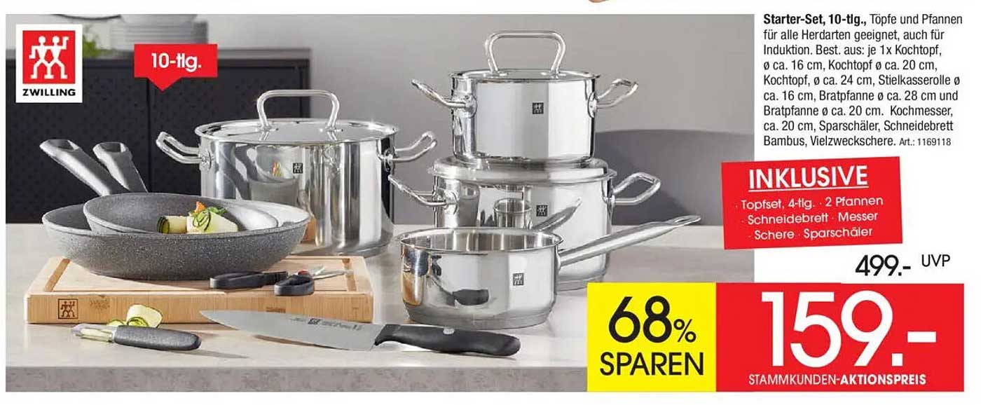Starter-Set, 10-tlg., Töpfe und Pfannen für alle Herdarten geeignet, auch für Induktion.