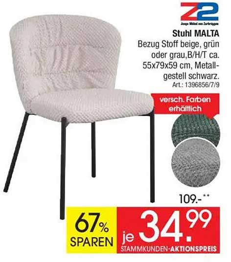 Stuhl MALTA mit hochwertigem Bezug in verschiedenen Farben