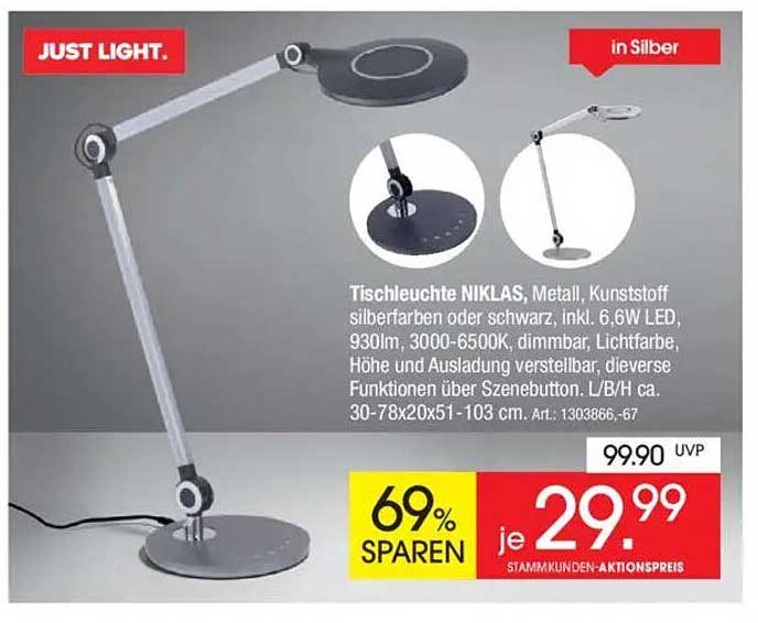 Tischleuchte NIKLAS in Silber