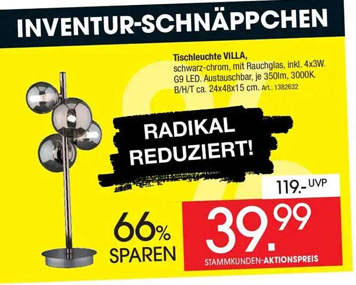 Tischleuchte VILLA, schwarz-chrom, mit Rauchglas, inkl. 4x33W. G9 LED.