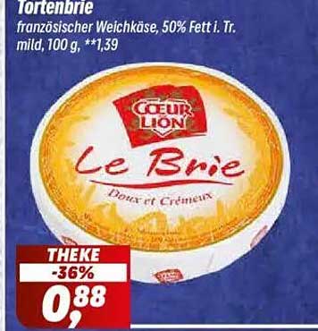 Tortenbrie französischer Weichkäse, 50% Fett i. Tr. mild, 100 g