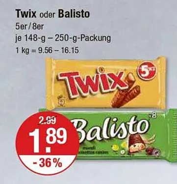 Twix oder Balisto 5er/8er je 148-g – 250-g-Packung