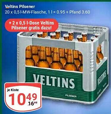 Veltins Pilsener - 20 x 0,5 l MW-Flasche + 2 x 0,5 l Dose gratis