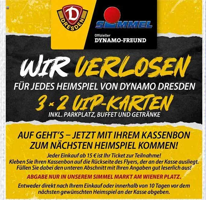 Verlosung von 3 x 2 VIP-Karten für Heimspiele von Dynamo Dresden